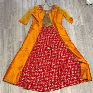 Orange and Red Embroidered Dress